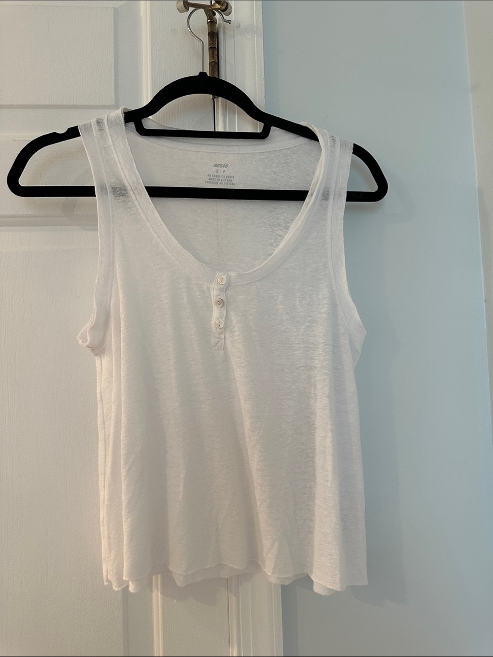 aerie White Henley Tank with Three-Button Placket